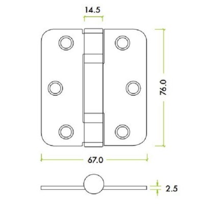 Grade 11 Radius Ball Bearing Butt Hinge - CE / UKCA Marked - Fire Rated - 80kg Max Load Bearing